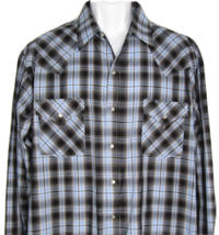 Vtg Plains Western Wear Shirt Men&#39;s Size XL Blue Plaid Pearl Snap Long Sleeve - £14.57 GBP