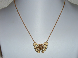 Vintage gold plated cream color enamel butterfly pendant necklace 16&quot; ~B - £3.93 GBP
