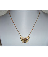 Vintage gold plated cream color enamel butterfly pendant necklace 16&quot; ~B - £3.96 GBP