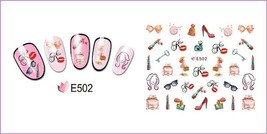 Nail Art 3D Decal Stickers key lipstick perfume glasses silhouette kiss E502 - £2.56 GBP