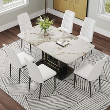 White Marble Dining Table Set for 6-8 | Modern Kitchen Table - $921.99