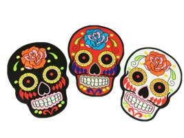 Large Sugar Skull XL XXL Black White Red Embroidery Aztec Large 8 Inch Lot 3 pcs - £43.06 GBP