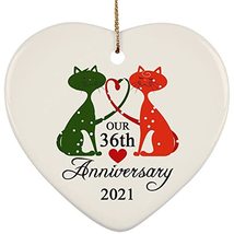 hdhshop24 Our 36 Years Cat Couple in Love Heart Ornament 36th Wedding Anniversar - £15.78 GBP