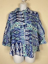 Allison Daley Womens Size PM Blue Mosaic Button Up Shirt 3/4 Sleeve Cotton - £4.36 GBP