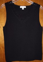 Cold Water Creek Black Sleeveless Top Accented With Lacey Neckline Size M - $6.99