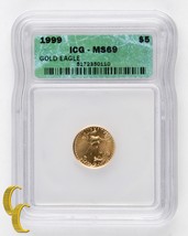 1999 1/10 Oncia $5 Oro American Eagle Graded MS-69 Da ICG Oro Bullion - $774.41