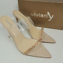Vivianly Women&#39;s Pumps Sz 11 M heeled sandals Pointed Toe Nude Clear - $25.87