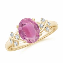 ANGARA Solitaire Oval Pink Tourmaline Criss Cross Ring with Diamonds - £812.16 GBP
