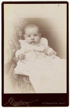 Antique Circa 1880s Cabinet Card Adorable Little Baby in White Dress Boston, MA - £7.46 GBP