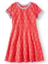 Wonder Nation Girls Rainbow Trim Lace Dress Size Small (6-6X) Coral Punch - £10.00 GBP