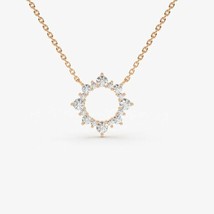 0.65CT Real Moissanite 14K Rose Gold Plated Sun Circle Pendant Necklace 18&quot; - $84.14