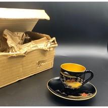 NEW Set 12 VTG Japanese Lacquerware Teacup Saucers Gold black Hand Painted Japan - $22.90