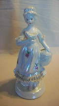 Ceramic Lady With Bird And Birdcage Opalescent Figurine - £23.98 GBP