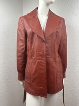 Vintage Rust Brown Leather Jacket Belted Blazer Pockets Women’s Size Small - £58.93 GBP
