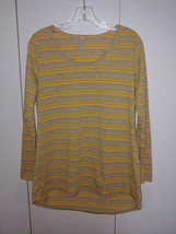 Lu La Roe Ladies Ls YELLOW/GRAY Striped Polyester Stretch Pullover Knit TOP-S-NWOT - £7.43 GBP
