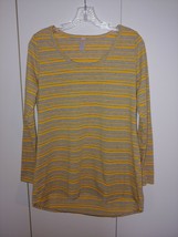 Lu La Roe Ladies Ls YELLOW/GRAY Striped Polyester Stretch Pullover Knit TOP-S-NWOT - £7.09 GBP