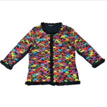 Michael Simon Cardigan Sweater With Buttons Black Multi Color Size Medium - £36.05 GBP