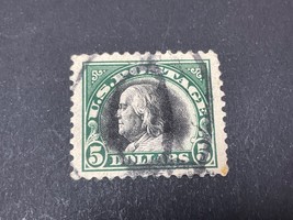 1918 U.S. Stamp #524 Dark Green &amp; Black $5 Used Hinged Big O Cancel - $29.00