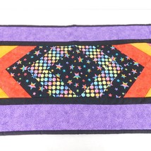 New Hand Crafted Cotton Quilted Table Runner 16&quot; x 51&quot; Multi-Color Stars Purple - £30.32 GBP