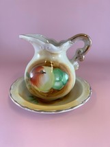 Vintage Arrow Pitcher and Bowl Japan 4in Apple Grapes Porcelain - £9.96 GBP