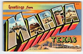 Greetings From Marfa Texas Large Big Letter Postcard Linen Curt Teich Un... - $29.93