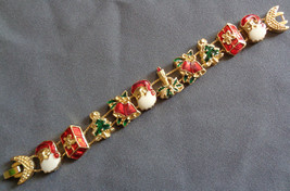 VTG NOS CHRISTMAS Slide Bracelet Two Chain Enamel Santa Gift Bell Tree C... - £11.84 GBP