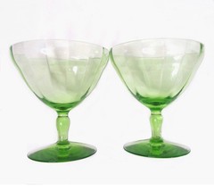 Vaseline Uranium glass Dessert Cup Set VTG Green Footed Sorbet Bowl Dish... - $17.82