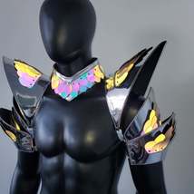 Burning Man Holographic Rave Silver Edge Reflective Dragon Scale Rave ED... - £77.32 GBP