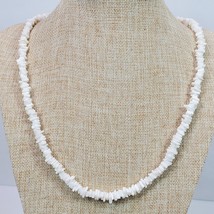 Vintage Shell Chip Beaded Necklace Barrel Clasp 24 Inch Long White - £13.40 GBP