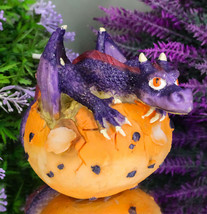 Small Sparkly Purple Whimsical Dragon Baby Emerging From Spotted Egg Figurine - £14.37 GBP