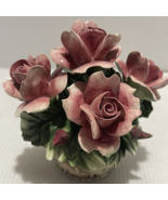 Large Pink Roses Centerpiece Italian Capodimonte 4&quot; Tall - $524.70 MXN