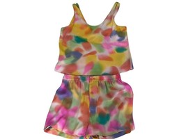 August Silk 2-PC Shorts Tank Top Outfit Colorful Womens L Beachy Tye Dyed VTG - £36.00 GBP