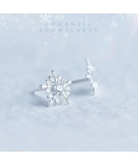 Snowflake ear studs Solid 925 silver earrings Lab Crystal Diamond Xmas G... - £6.42 GBP