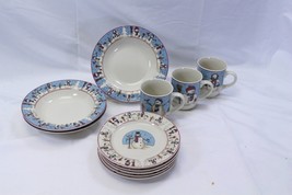 Meiwa Snowmen Serenade II Xmas Salad Plates Rim Soup Bowls Mugs Lot of 11 - £27.65 GBP