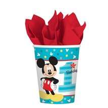 Mickey Mouse Fun to Be One 8 9 Oz Hot Cold Paper Cups 1st Birthday - £3.73 GBP