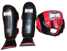 Combat Corner Sparing Shin Pads Guards &amp; Head Gear MMA Kickboxing Tai Bo... - £39.38 GBP