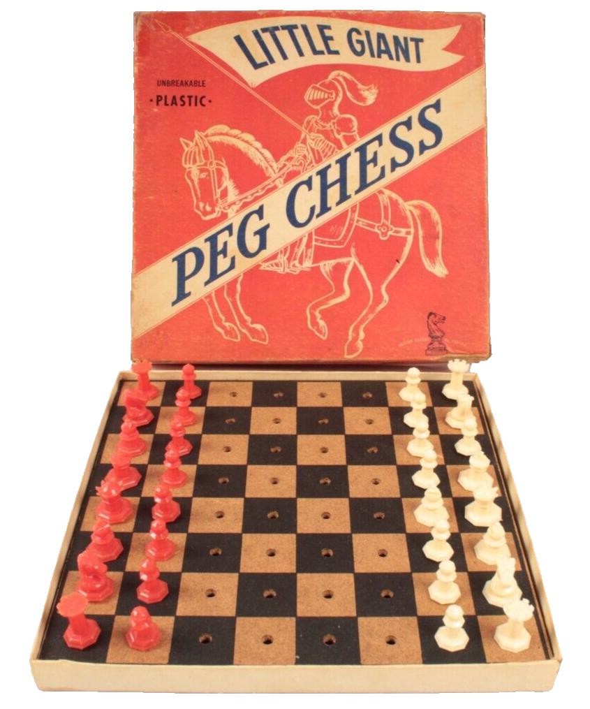 Vintage Drueke & Sons Little Giant Peg Chess Set w Board No. 900 USA Complete - $23.36