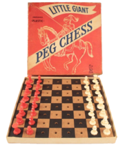 Vintage Drueke &amp; Sons Little Giant Peg Chess Set w Board No. 900 USA Com... - $23.36