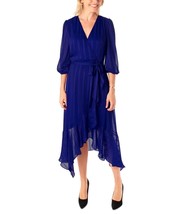 Maison Tara Womens Blue High Low Quarter Sleeve Midi Wrap Dress NEW Size 16 - $66.86