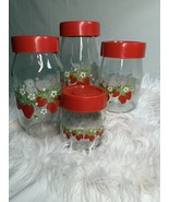 Vintage Carlton Glass Strawberry 4pc Kitchen Canister Set Red 1986 Retro... - $1,129.00 MXN