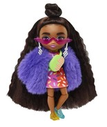 Barbie Extra Minis 5.5&quot; Fashion Doll, Brunette Long Hair, Purple Faux Fu... - $12.95