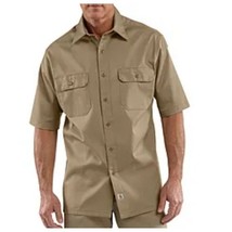 CARHARTT Men&#39;s Twill Short Sleeve Work Shirt Khaki Size 3XL Button Up Collar - £31.85 GBP