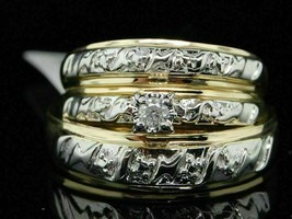 2.45Ct Natural Moissanite Trio His &amp;Her Wedding Ring Set 14K Yellow Gold Plated  - £136.57 GBP