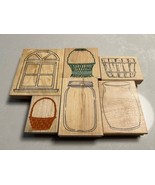 Jumbo Stamp LOT of 6 Wood Rubber Stamps Large Basket Jar Vase Window Fen... - $40.66 CAD