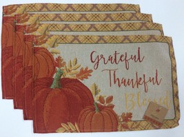 Set of 4 Grateful Thankful Fall Autumn Pumpkins Tapestry Placemats 13 x 19 NWT - £9.09 GBP