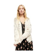 FREE PEOPLE Sandstorm CARDIGAN in IVORY MOON OCEAN Knit Sweater Retro Kn... - £80.03 GBP