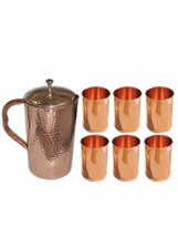 10% Pure Copper Hammered Jug with Glass 6 Tumbler  Ayurveda Yoga For Good Health - £43.02 GBP
