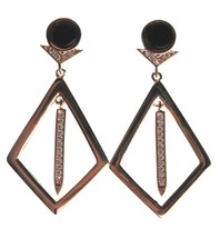 Edison 14K Yellow Gold Plated Kite Cubic Zirconia Crystal Black Stone Earrings - £17.64 GBP