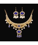 VINTAGE STYLE SAPPHIRE JEWELRY SET PEARL DROP PENDANT NECKLACE EARRINGS SET - $18.99