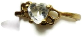 Sz 5 3/4 Ring 10K Yellow Gold Heart Shape Simulated Cubic Zirconia Vintage - £105.92 GBP